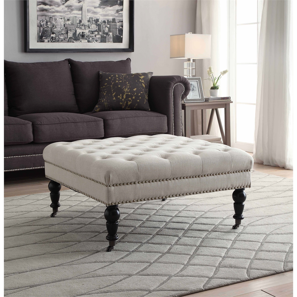 Isabelle Natural Square Tufted Ottoman. Picture 2