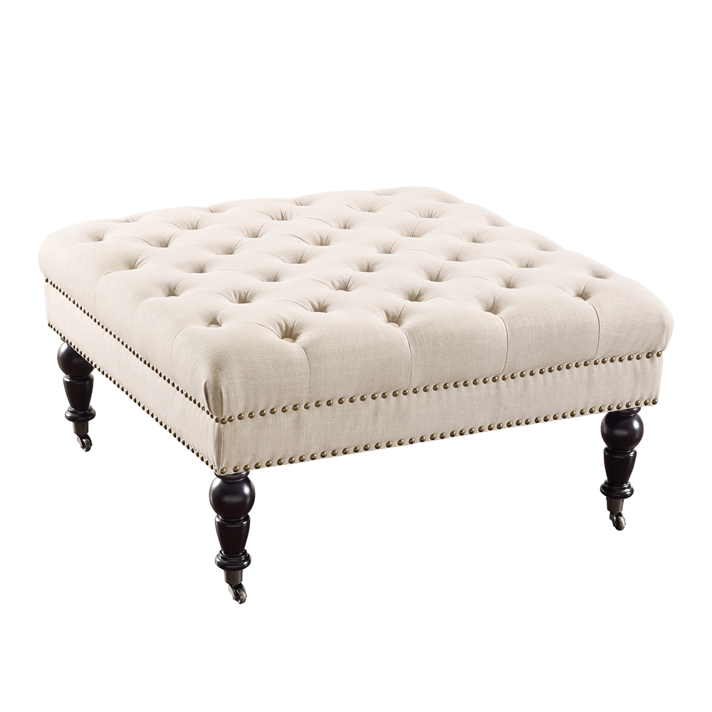 Isabelle Natural Square Tufted Ottoman. Picture 1