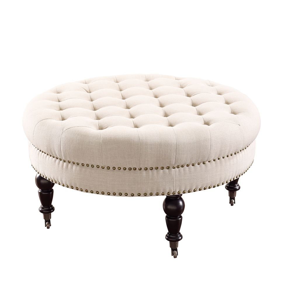 Isabelle Natural Round Tufted Ottoman. Picture 1