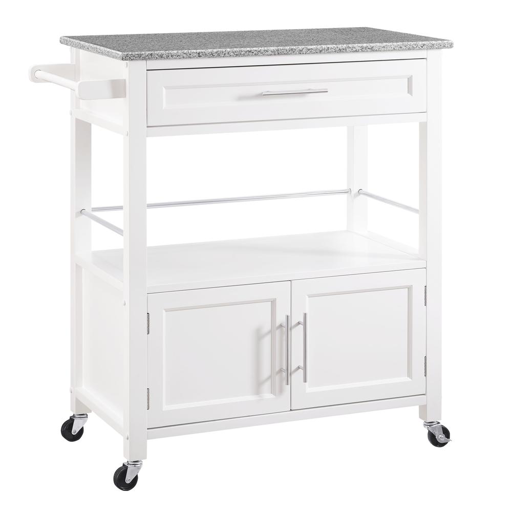 Cameron White Kitchen Cart with Granite Top. Picture 1