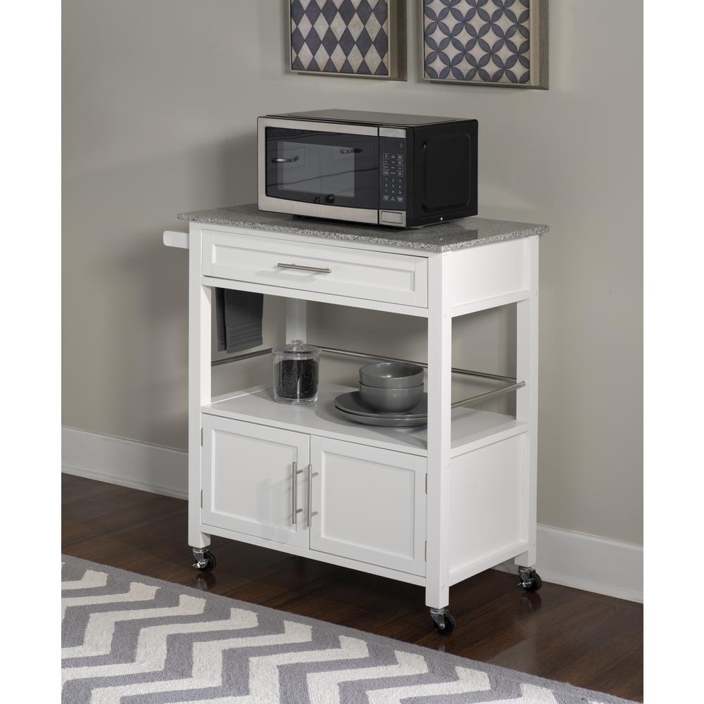 Cameron White Kitchen Cart With Granite Top. Picture 7