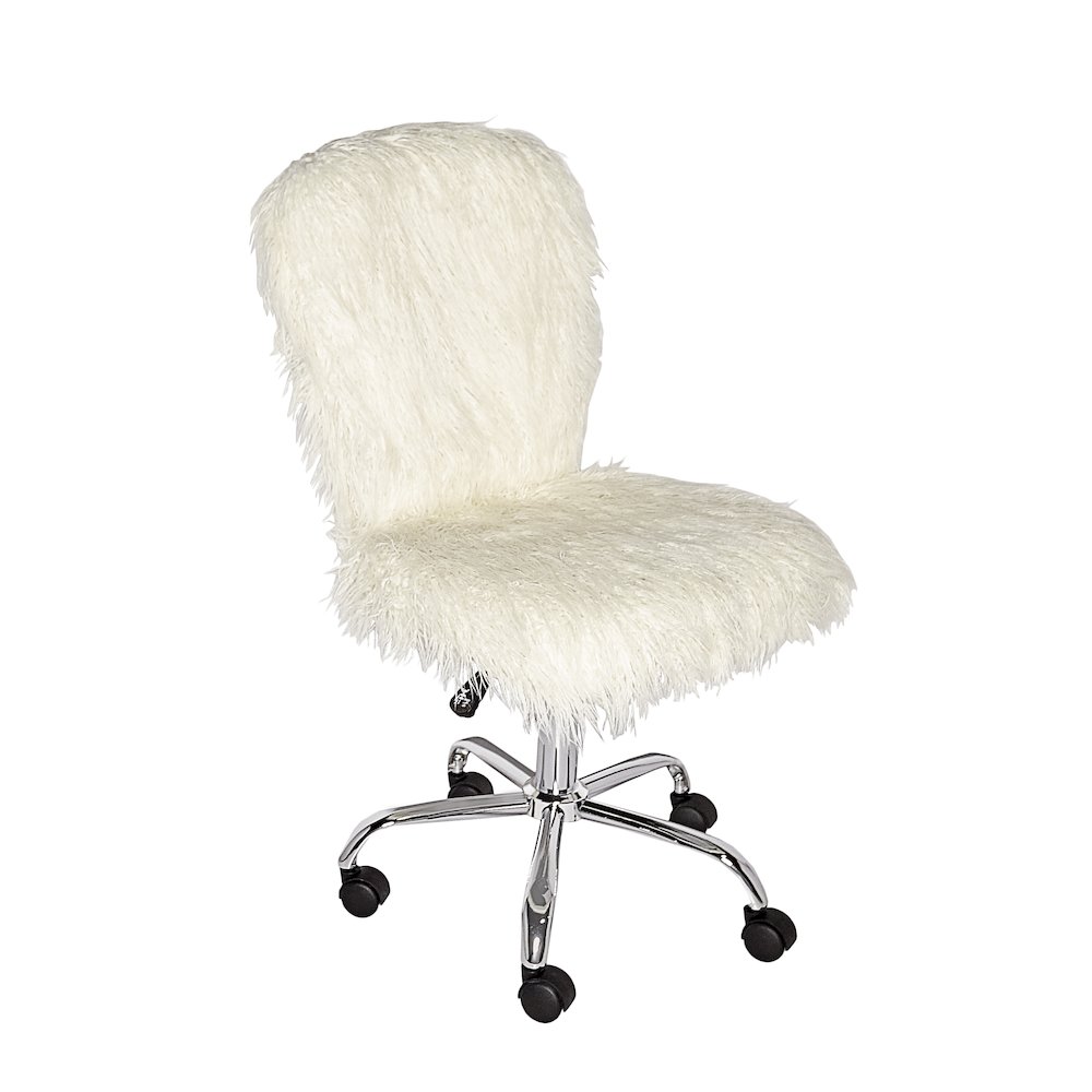 Faux Flokati Armless Office Chair, White. The main picture.