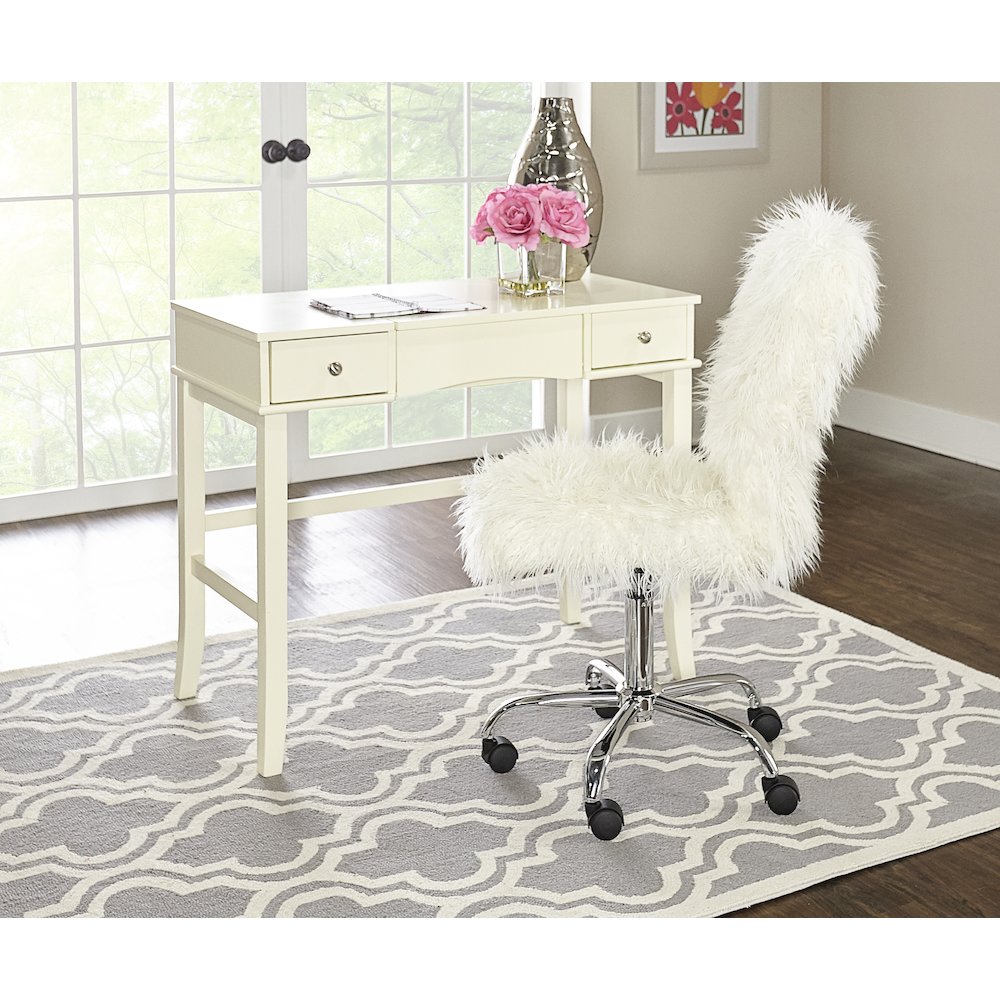 Faux Flokati Armless Office Chair, White. Picture 2
