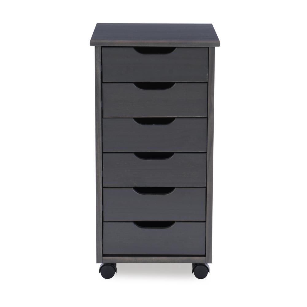Cary Six Drawer Rolling Storage Cart, Grey. Picture 2