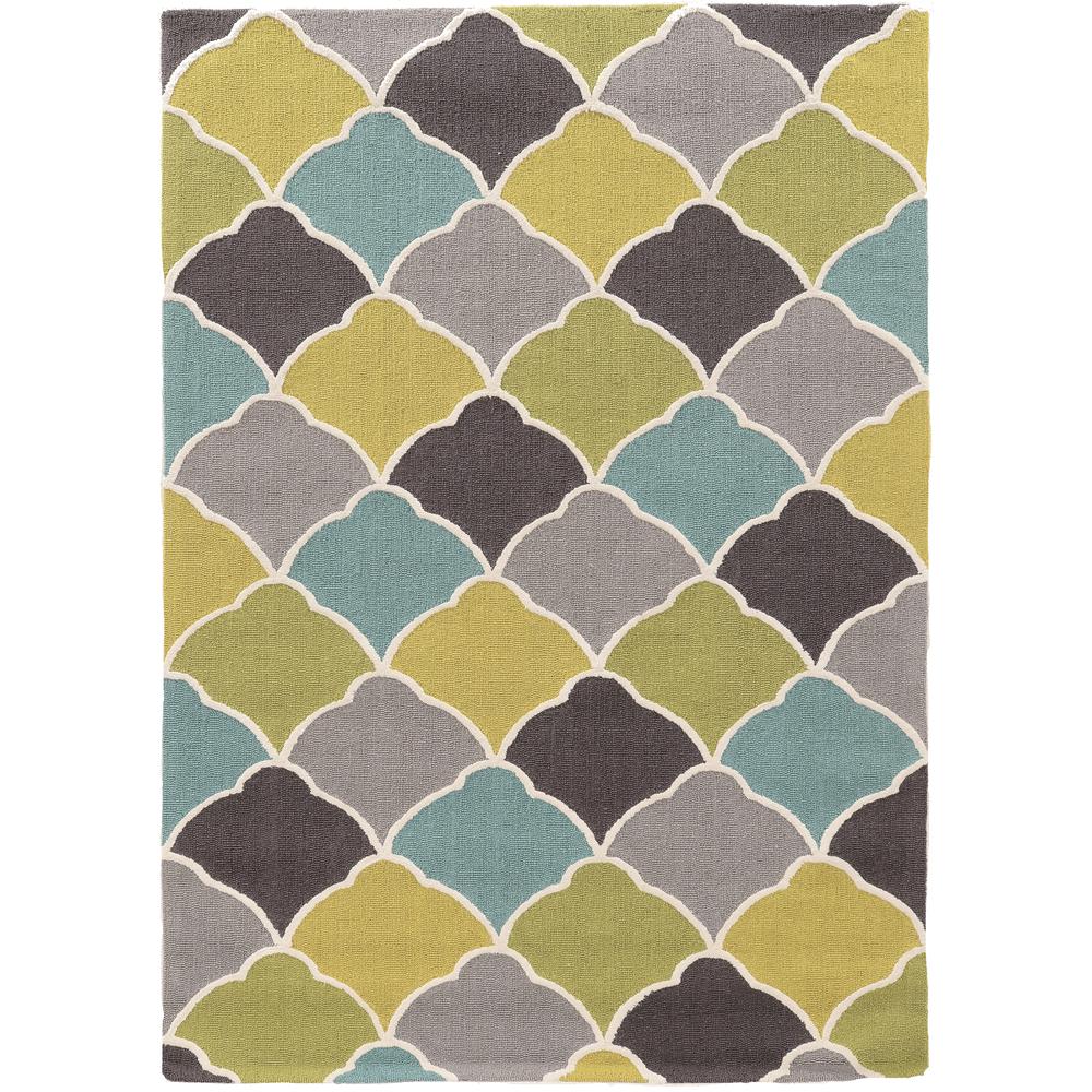 TRIO Tiles greens gold blue silk 5ftx7ft Rug. Picture 1