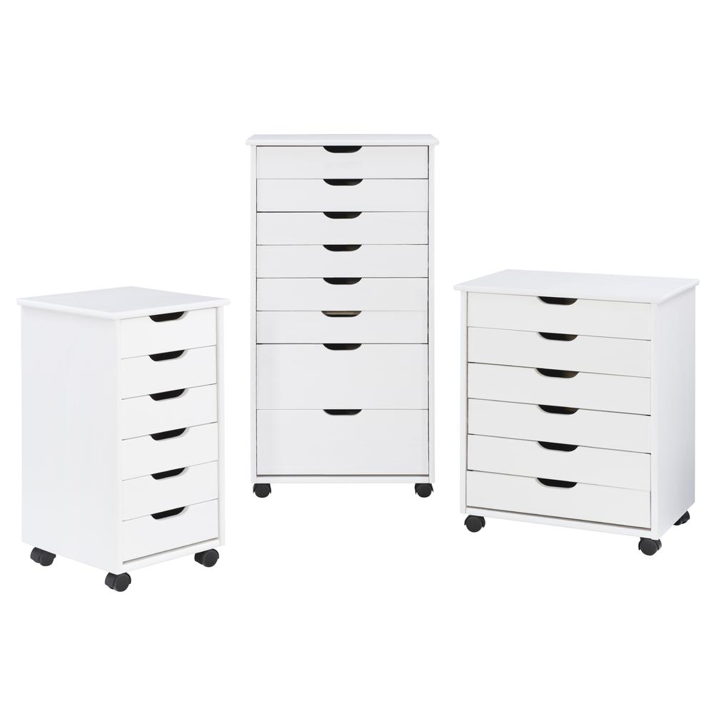 Cary Six Drawer Rolling Storage Cart, White Wash. Picture 1