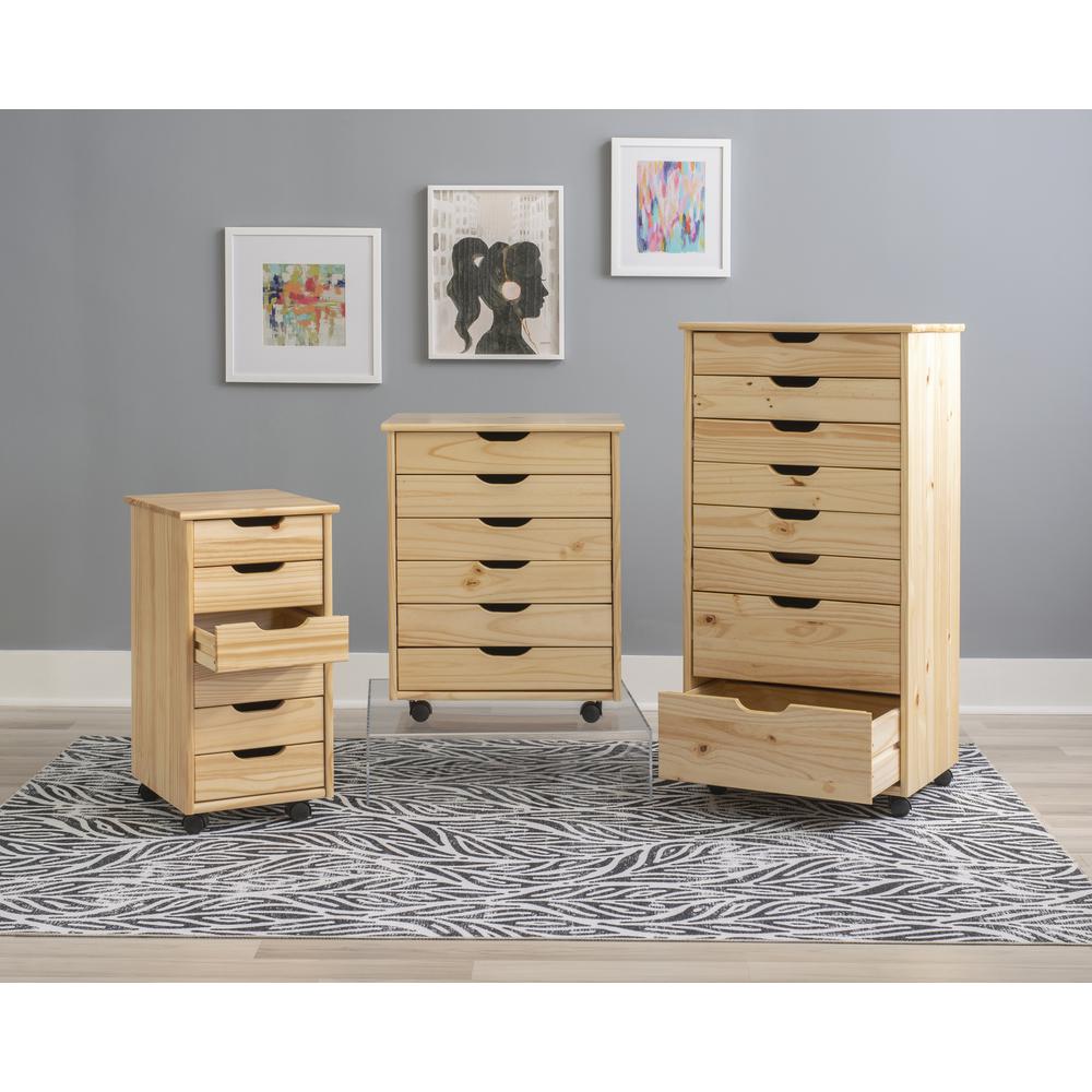 Cary Six Drawer Rolling Storage Cart, Natural. Picture 14