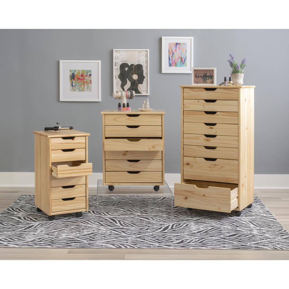 Cary Six Drawer Rolling Storage Cart, Natural. Picture 15