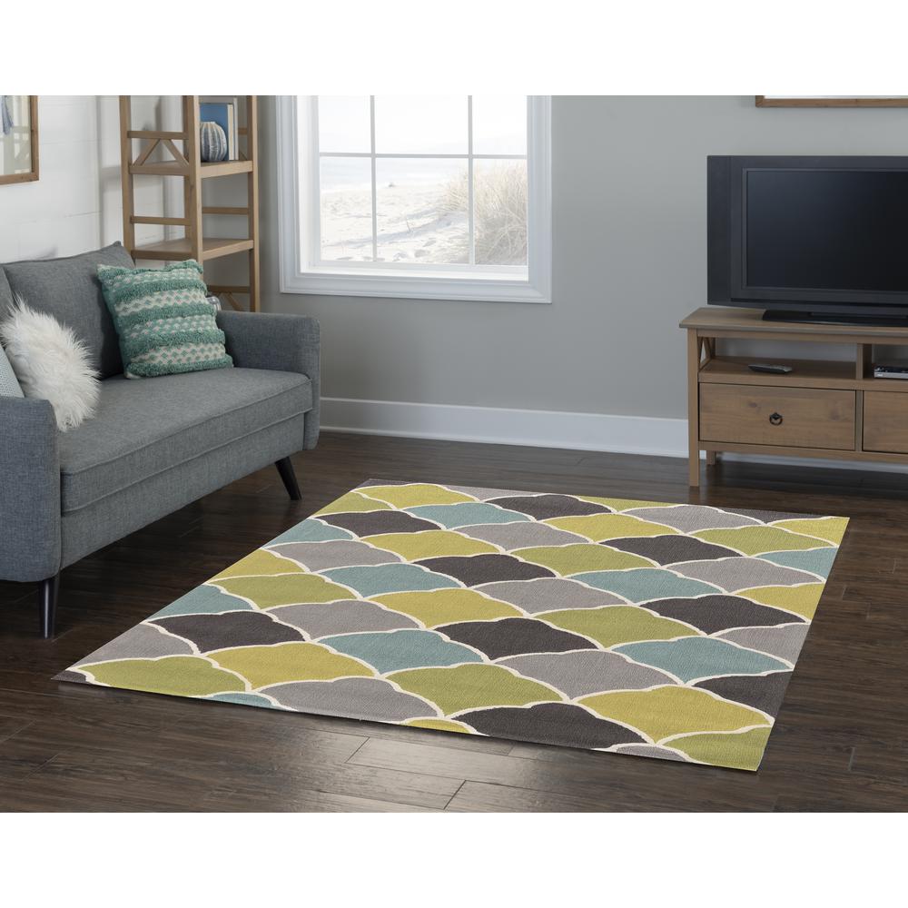 TRIO Tiles greens gold blue silk 5ftx7ft Rug. Picture 2
