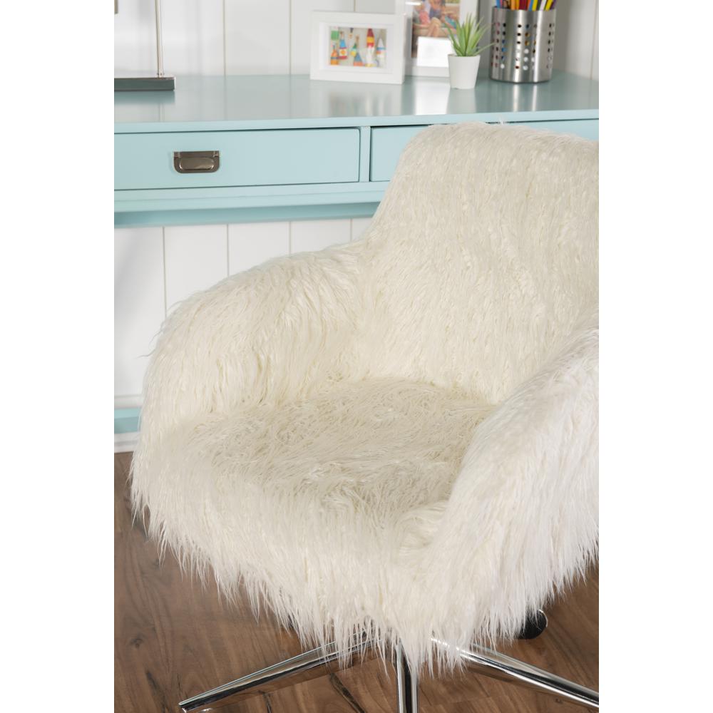 Fiona Faux Fur Office Chair, White. Picture 1