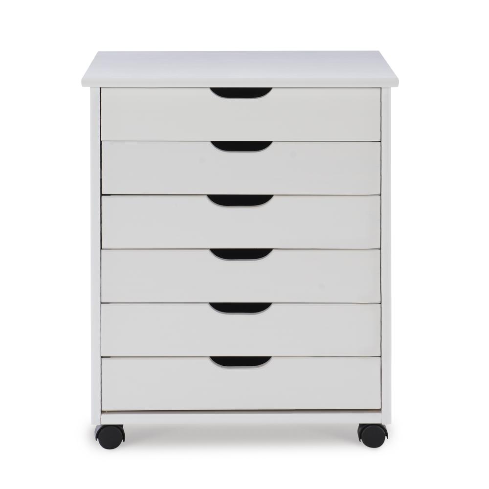 Cary Six Drawer Wide Roll Cart, White Wash. Picture 2