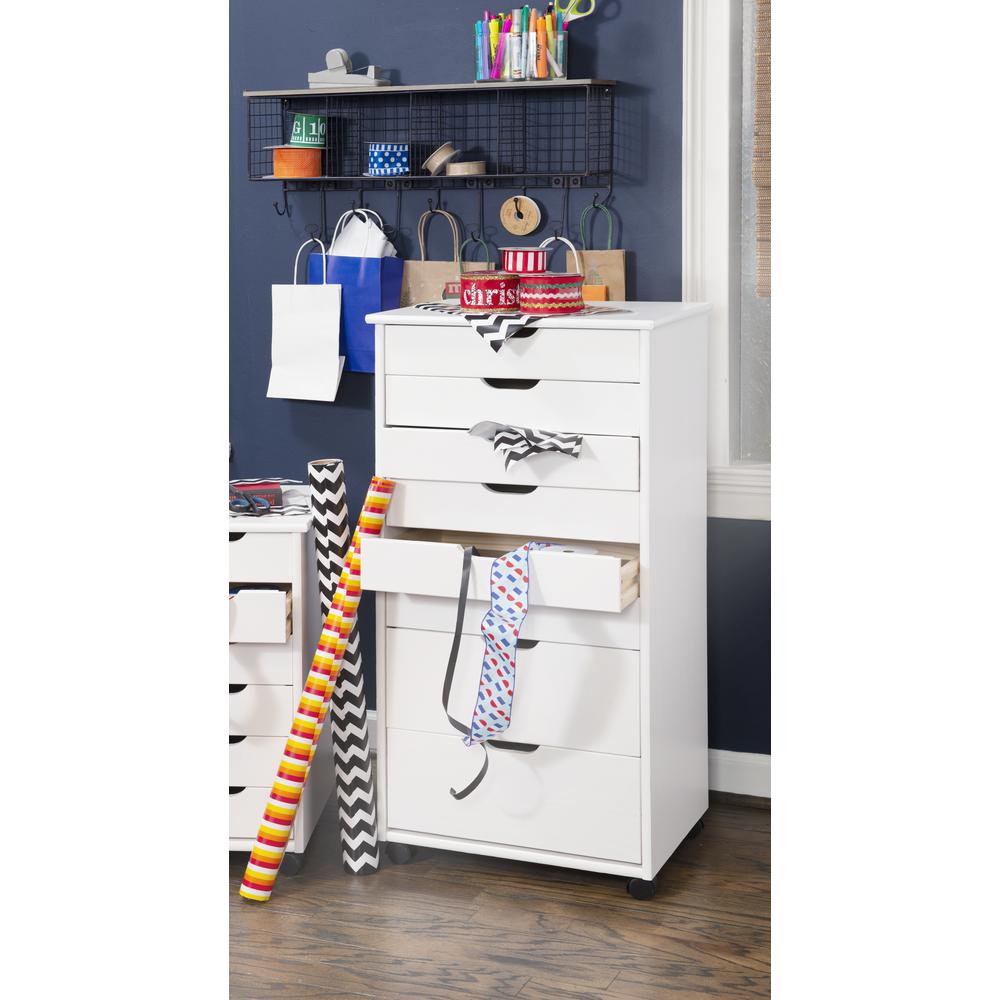 Cary Eight Drawer Rolling Storage Cart, White Wash. Picture 14