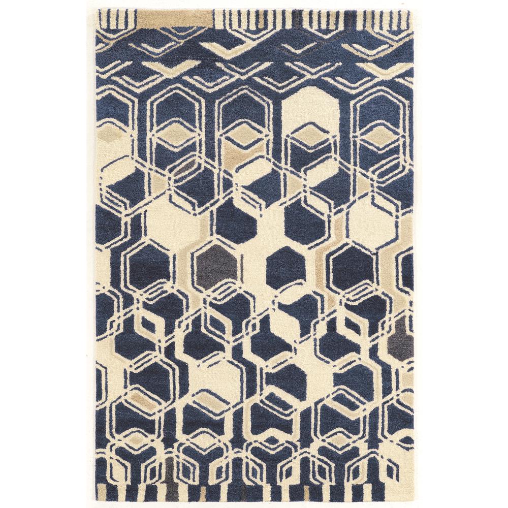 Aspire Wool Impose Ivory/Navy 5x8 Rug. Picture 1
