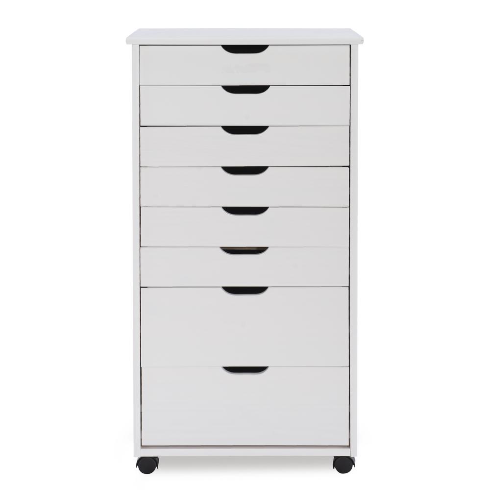 Cary Eight Drawer Rolling Storage Cart, White Wash. Picture 2