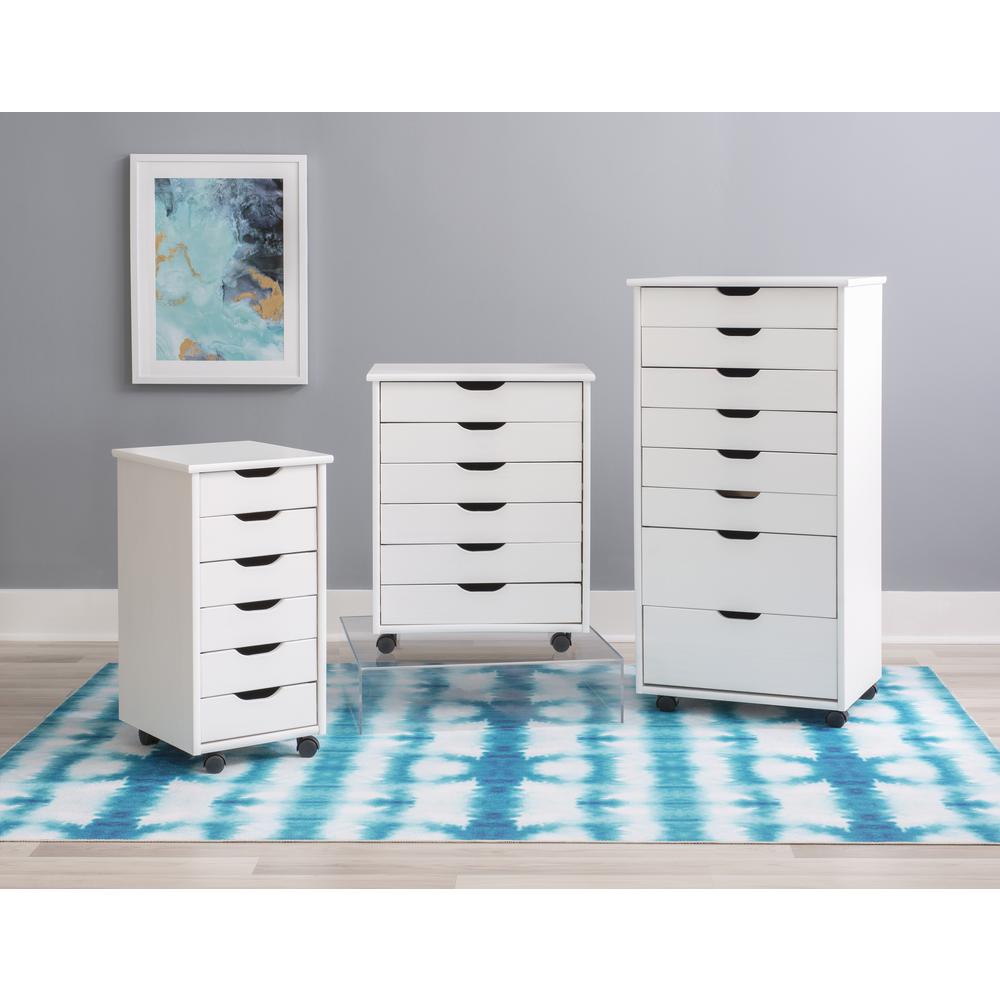Cary Six Drawer Rolling Storage Cart, White Wash. Picture 2