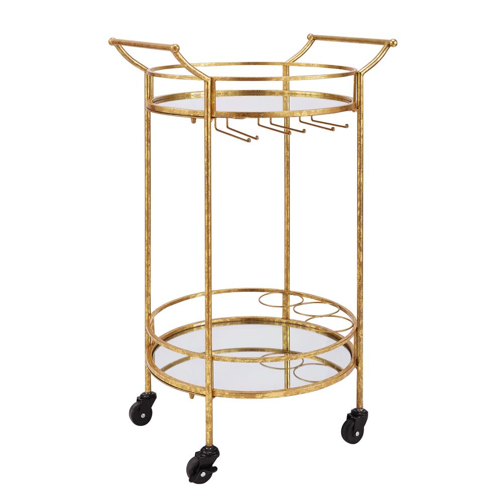 Round Gold Metal Bar Cart. Picture 1