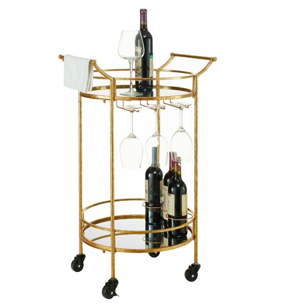 Round Gold Metal Bar Cart. Picture 2