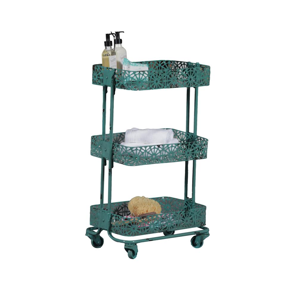 Turquoise Metal Three Tier Cart. Picture 3