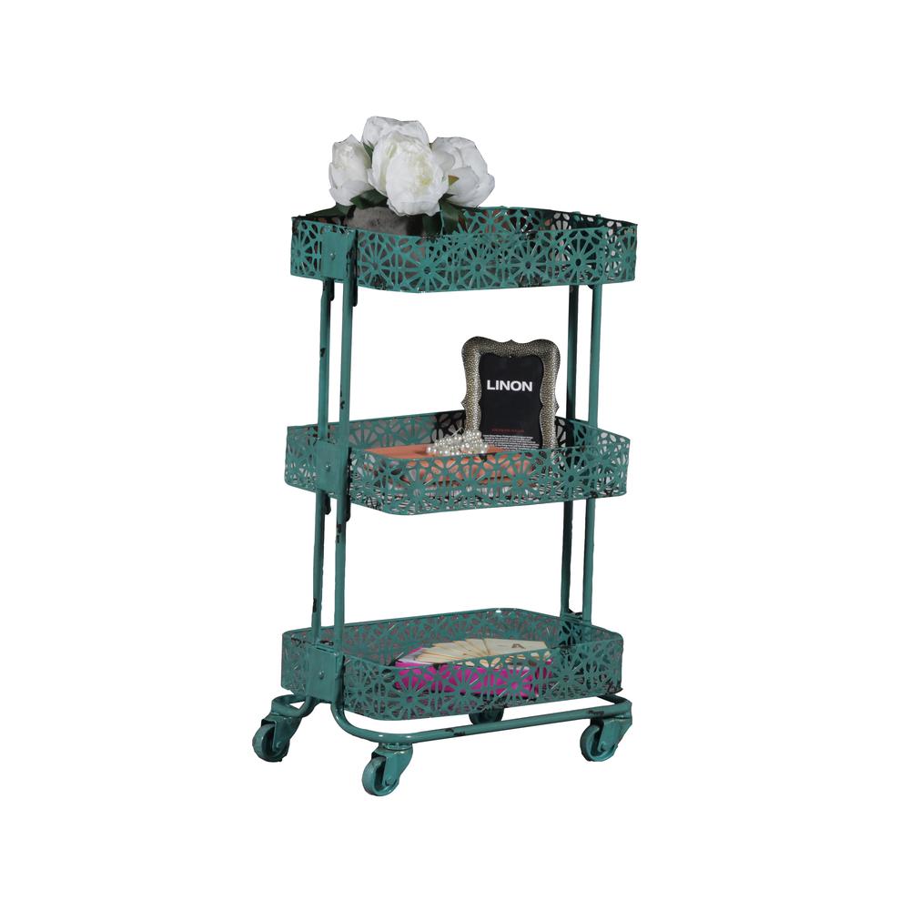 Turquoise Metal Three Tier Cart. Picture 2