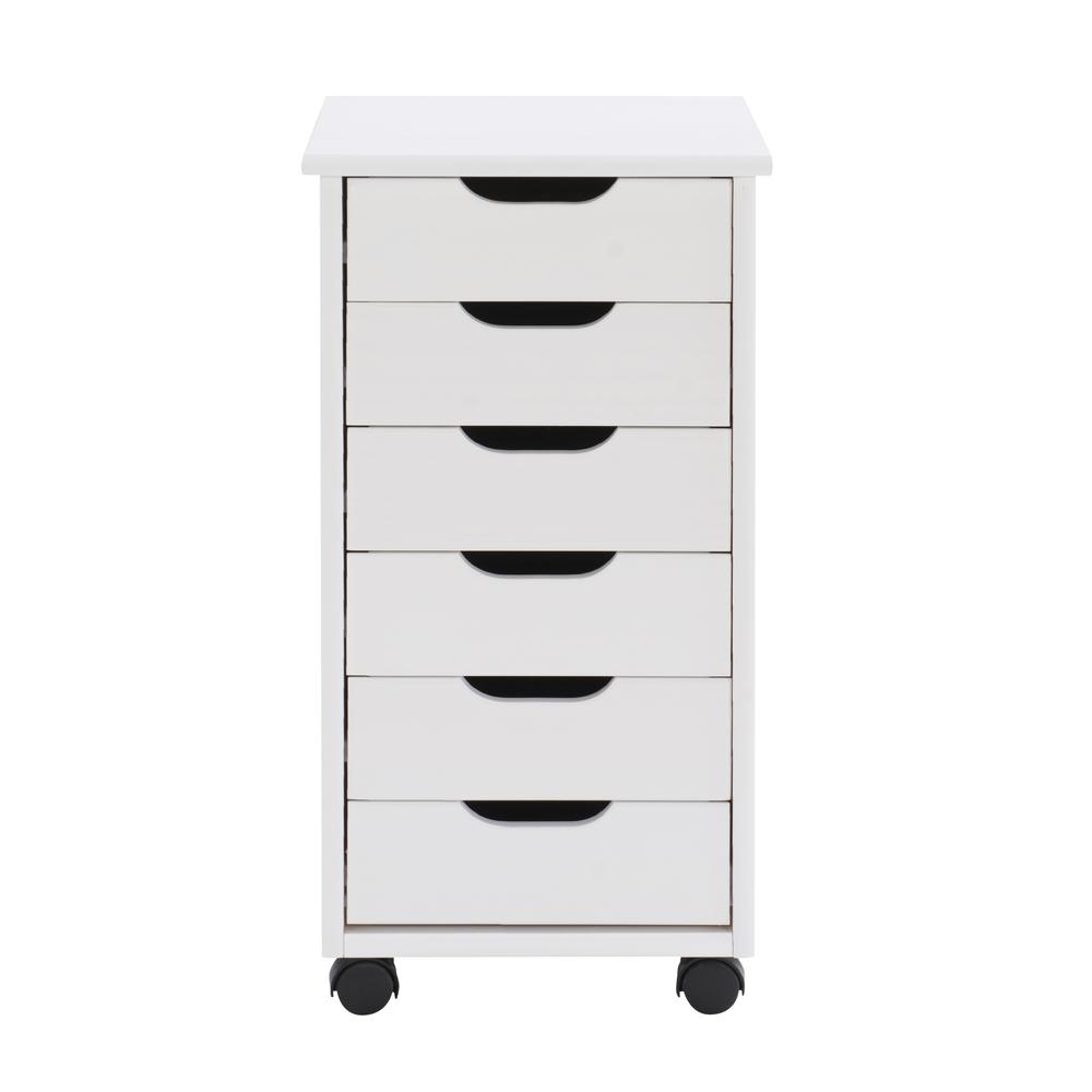 Cary Six Drawer Rolling Storage Cart, White Wash. Picture 6