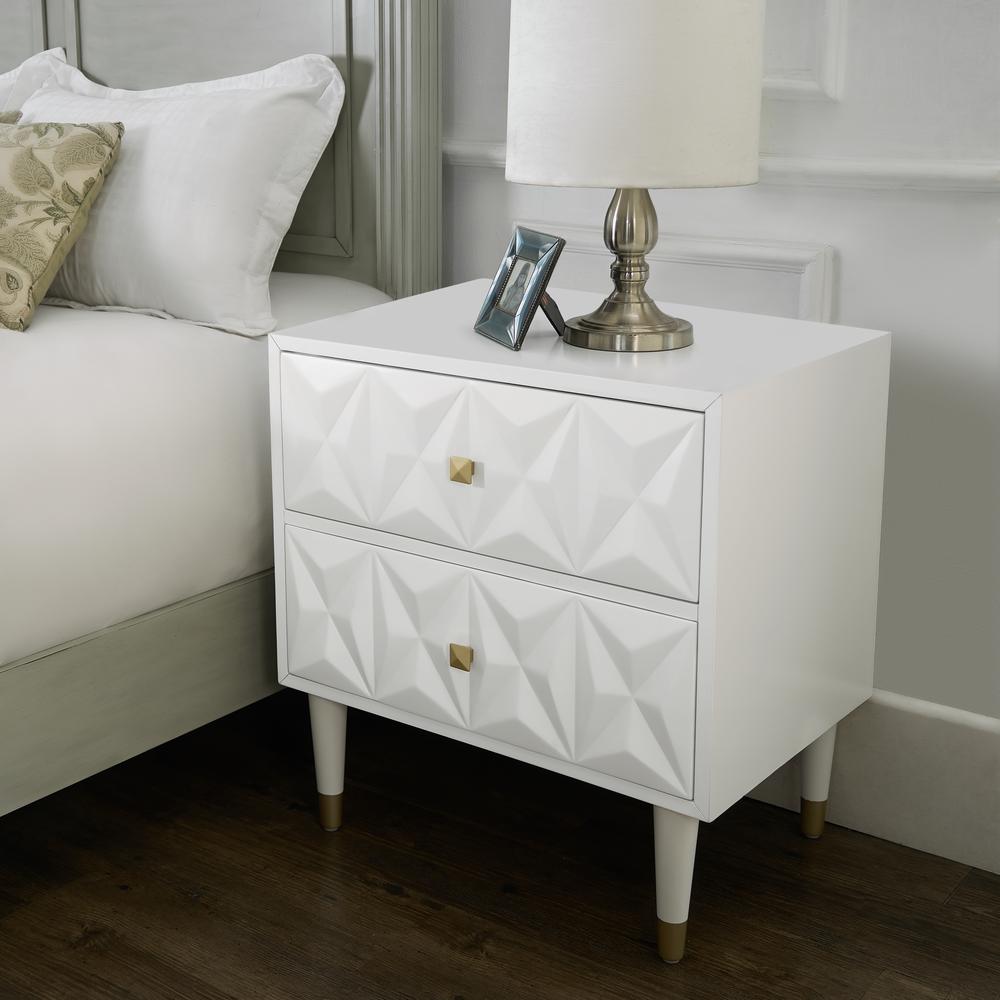 Two Drawer Geo Texture Nightstand White. Picture 5