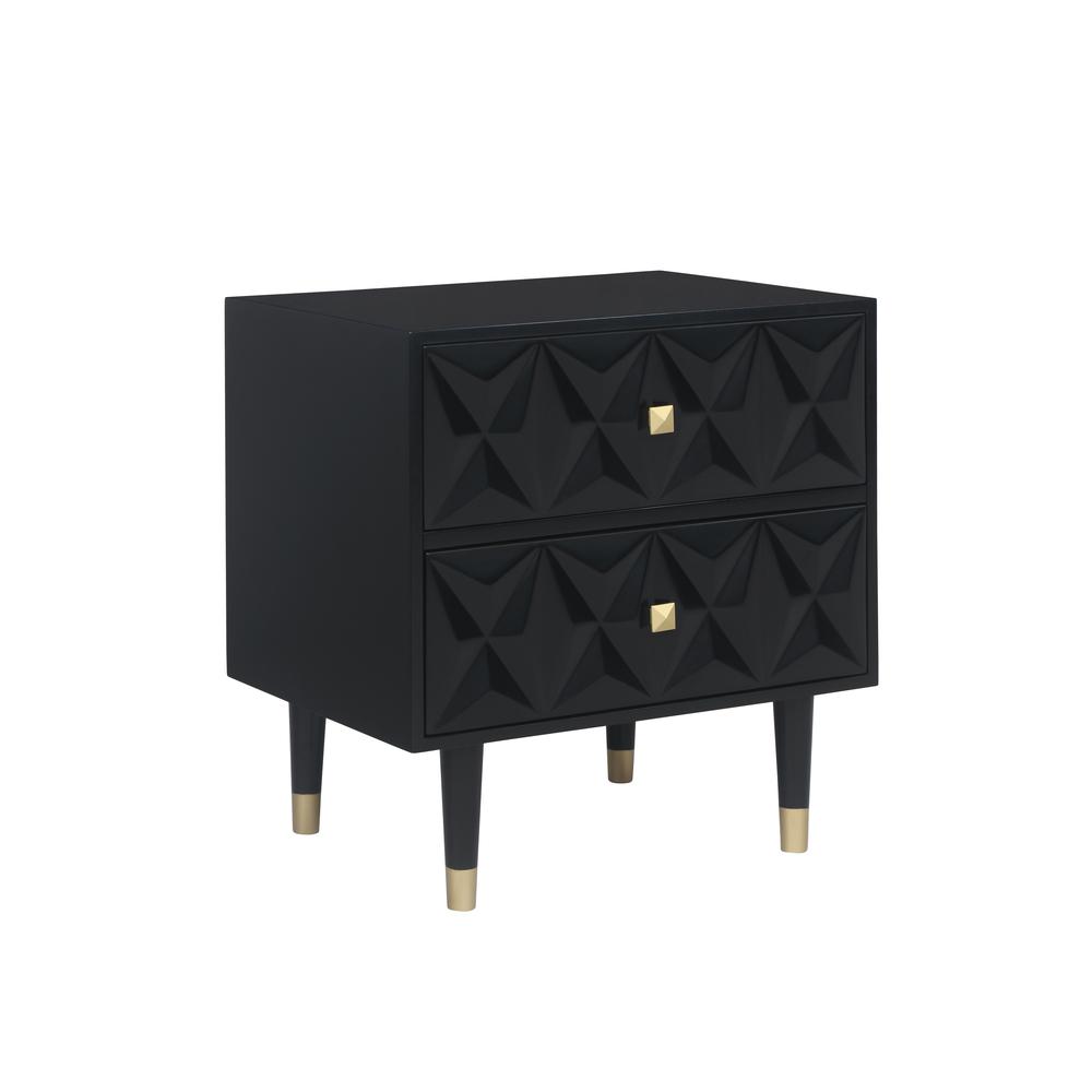 Two Drawer Geo Texture Nightstand Black. Picture 6