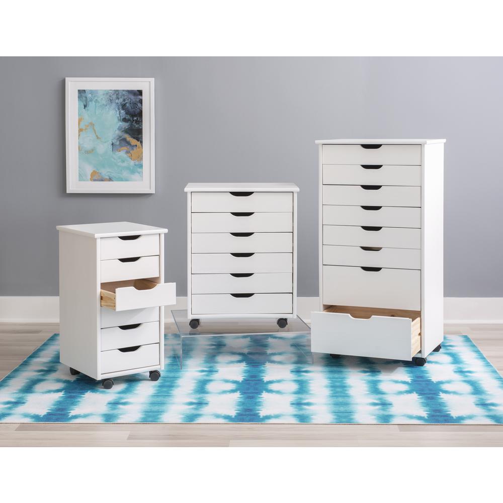 Cary Six Drawer Rolling Storage Cart, White Wash. Picture 3