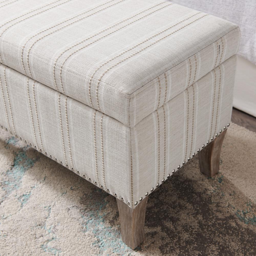 Stephanie Upholstered Storage Ottoman, Linen Stripe. Picture 3