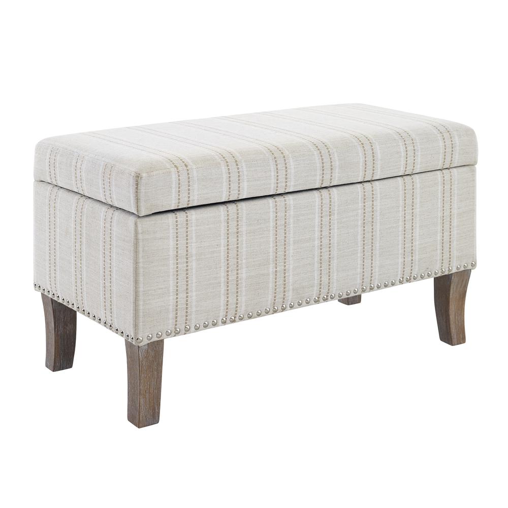 Stephanie Upholstered Storage Ottoman, Linen Stripe. Picture 5