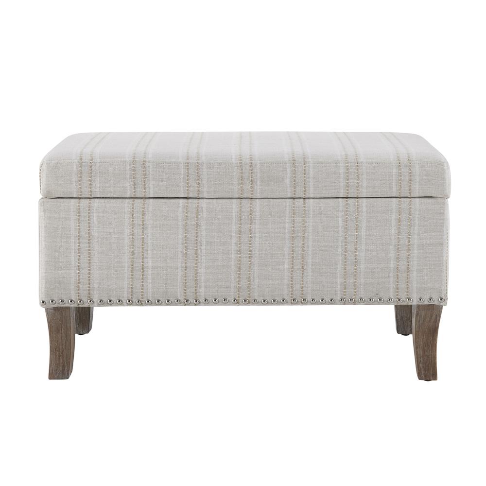 Stephanie Upholstered Storage Ottoman, Linen Stripe. Picture 6
