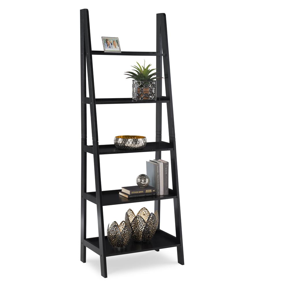Acadia Ladder Bookshelf, Black. Picture 1