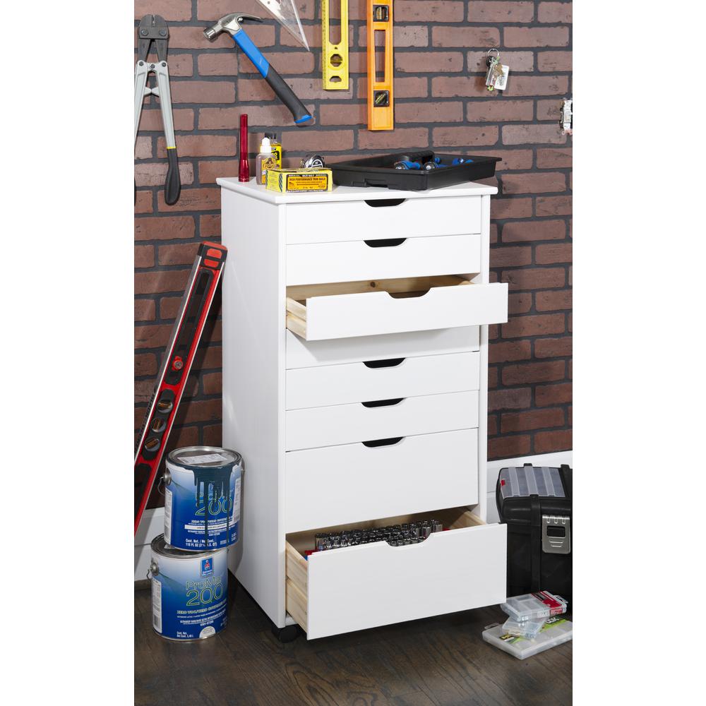 Cary Eight Drawer Rolling Storage Cart, White Wash. Picture 11