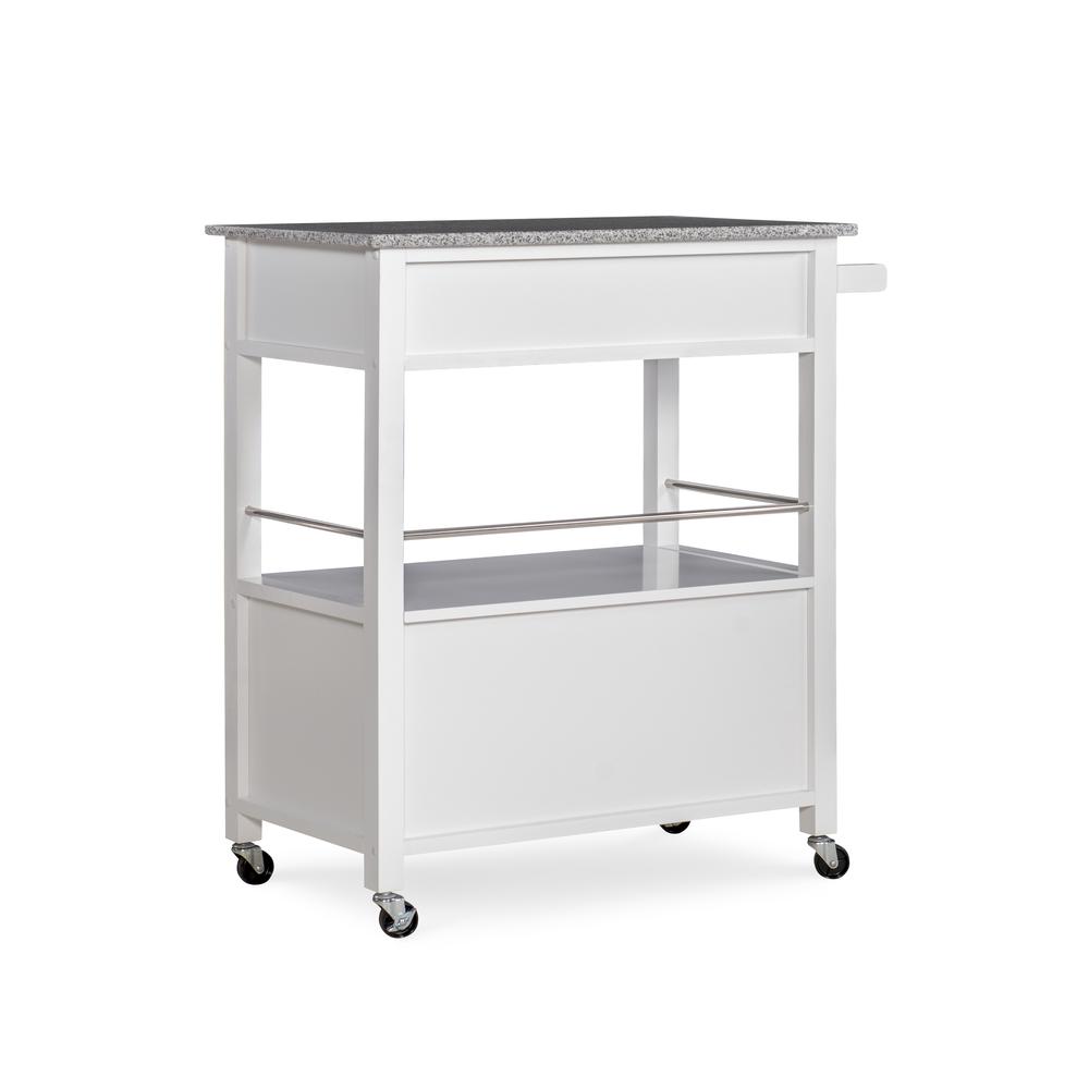 Cameron White Kitchen Cart With Granite Top. Picture 1