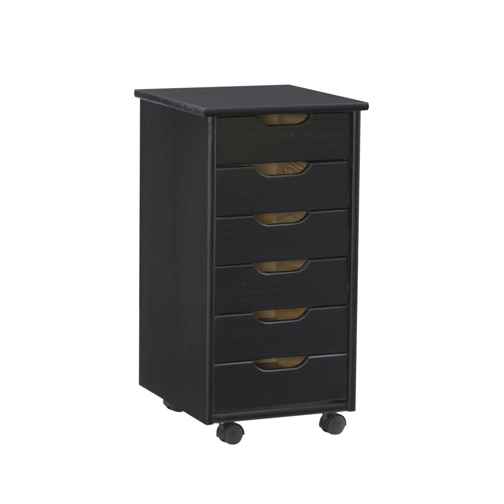 Cary Black Six Drawer Rolling Storage Cart Black. Picture 1
