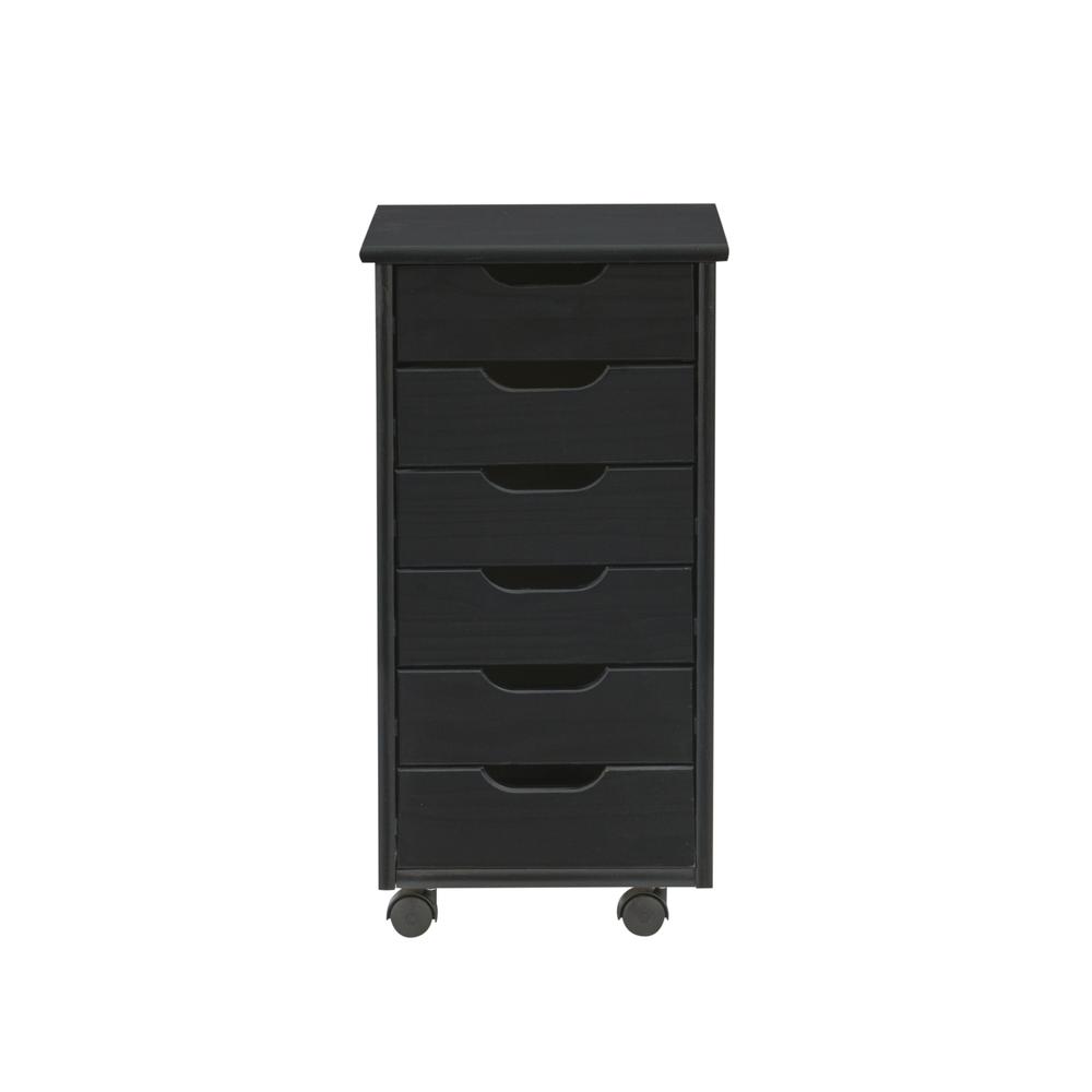 Cary Black Six Drawer Rolling Storage Cart Black. Picture 2