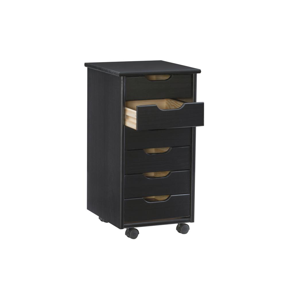 Cary Black Six Drawer Rolling Storage Cart Black. Picture 9