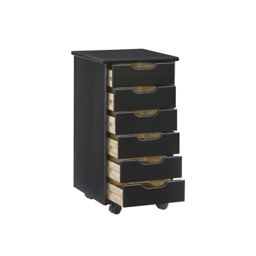 Cary Black Six Drawer Rolling Storage Cart Black. Picture 7