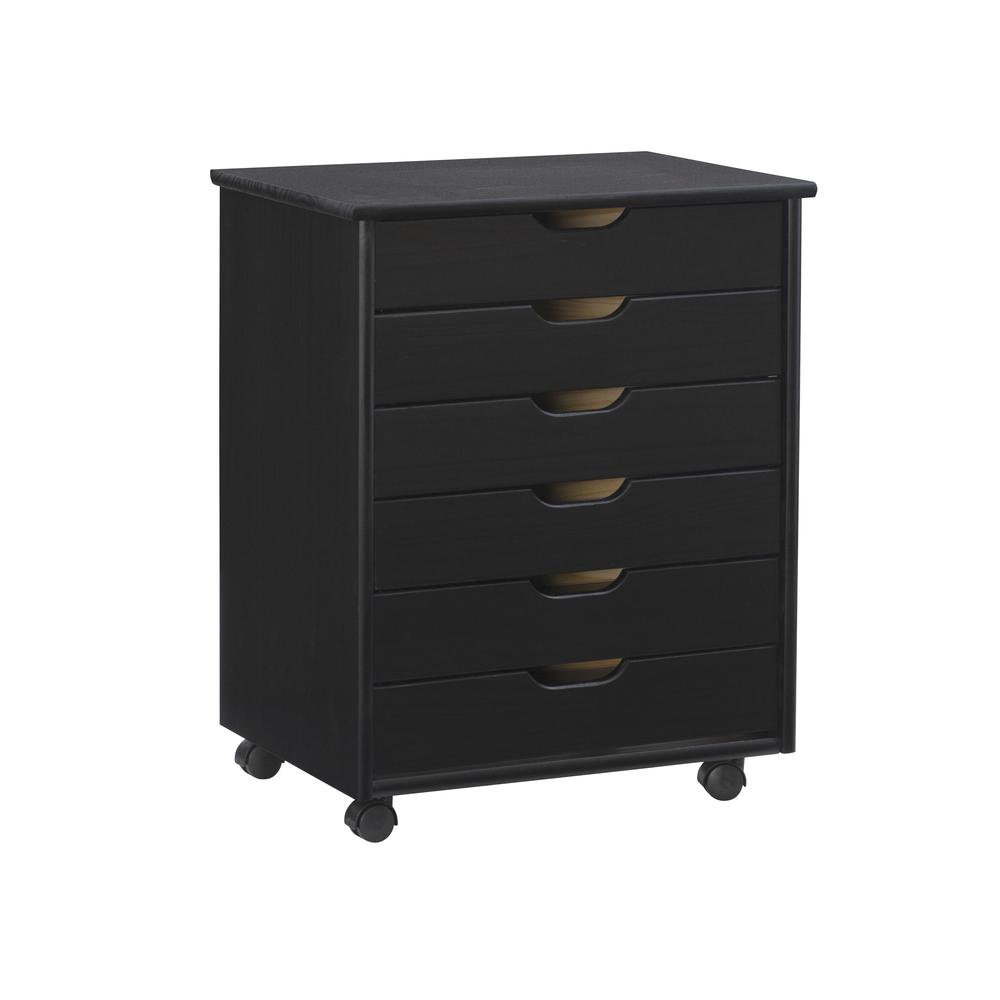 Cary Black Six Drawer Wide Rolling Storage Cart Black. Picture 1