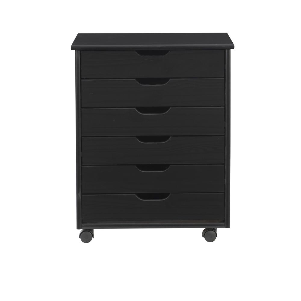 Cary Black Six Drawer Wide Rolling Storage Cart Black. Picture 2