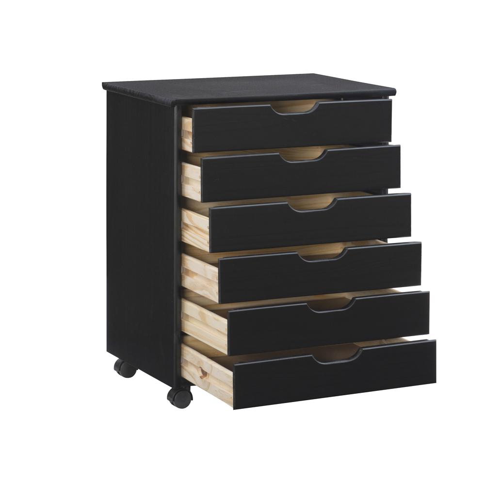 Cary Black Six Drawer Wide Rolling Storage Cart Black. Picture 7