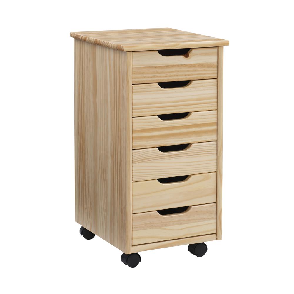 Cary Six Drawer Rolling Storage Cart, Natural. Picture 1