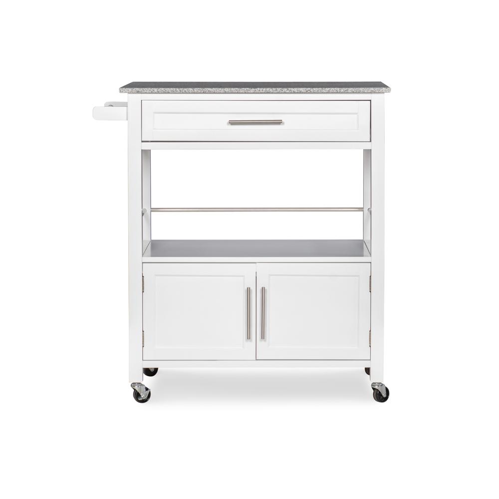 Cameron White Kitchen Cart With Granite Top. Picture 6