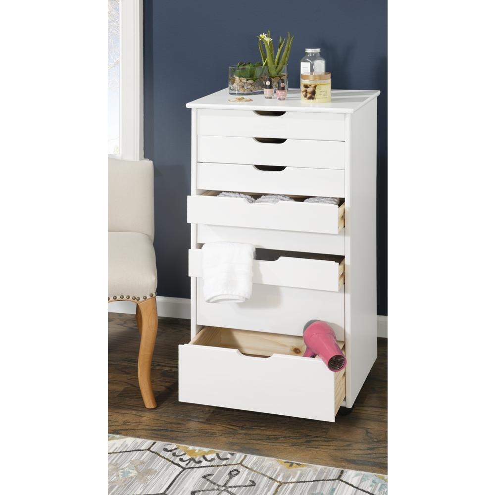 Cary Eight Drawer Rolling Storage Cart, White Wash. Picture 9