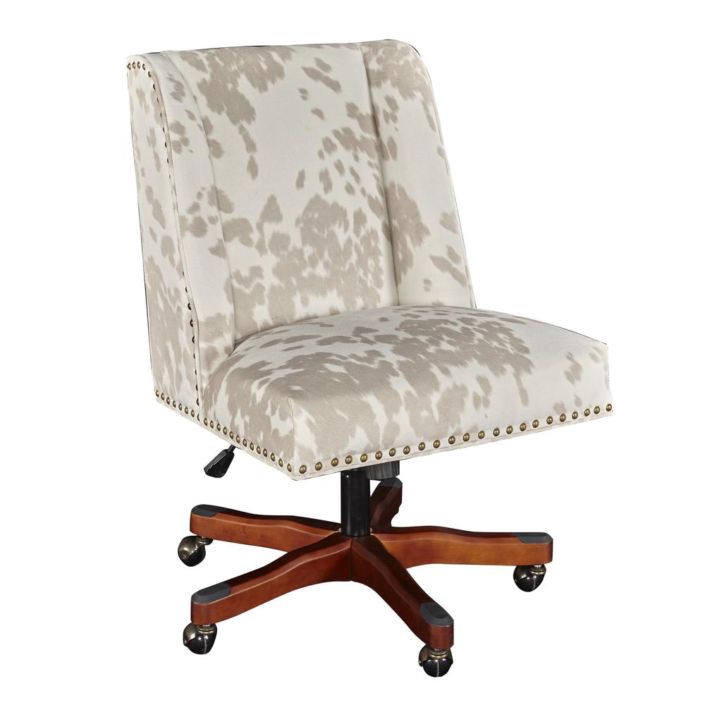 Draper Linen Office Chair, Light Cow Print. Picture 1