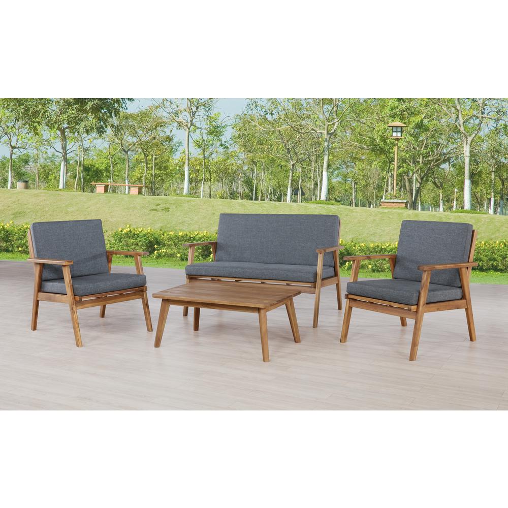 Cole Outdoor Chat 4 Piece Seating Set With Grey Cushions. Picture 10