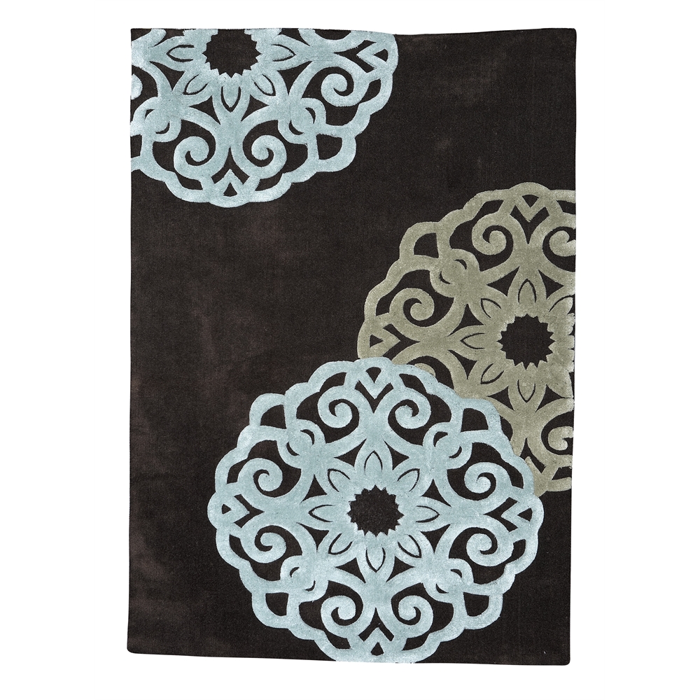 Trio Collection Chocolate & Blue 8 x 10 Rug. Picture 1