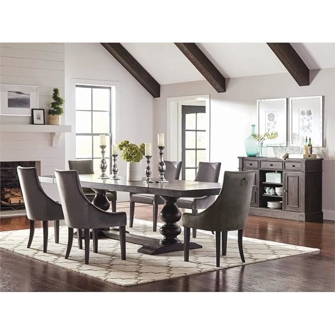 Phelps Rectangular Trestle Dining Set Antique Noir and Grey. Picture 2