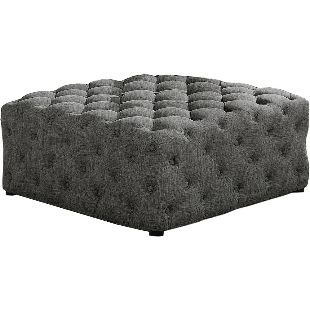 Best Master Furniture Kelly Square Transitional Linen Fabric Ottoman in Gray. Picture 1