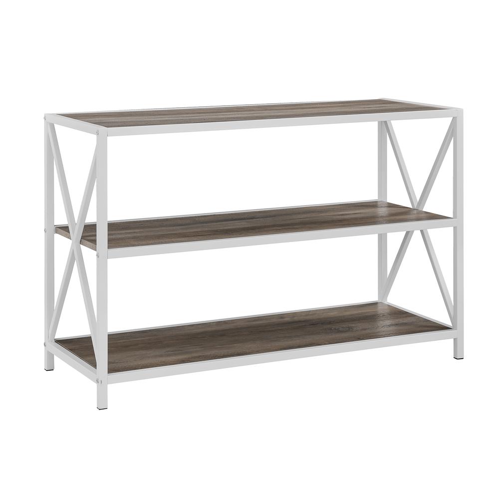 40" X-Frame Industrial Wood Bookshelf - Grey Wash/White. Picture 1