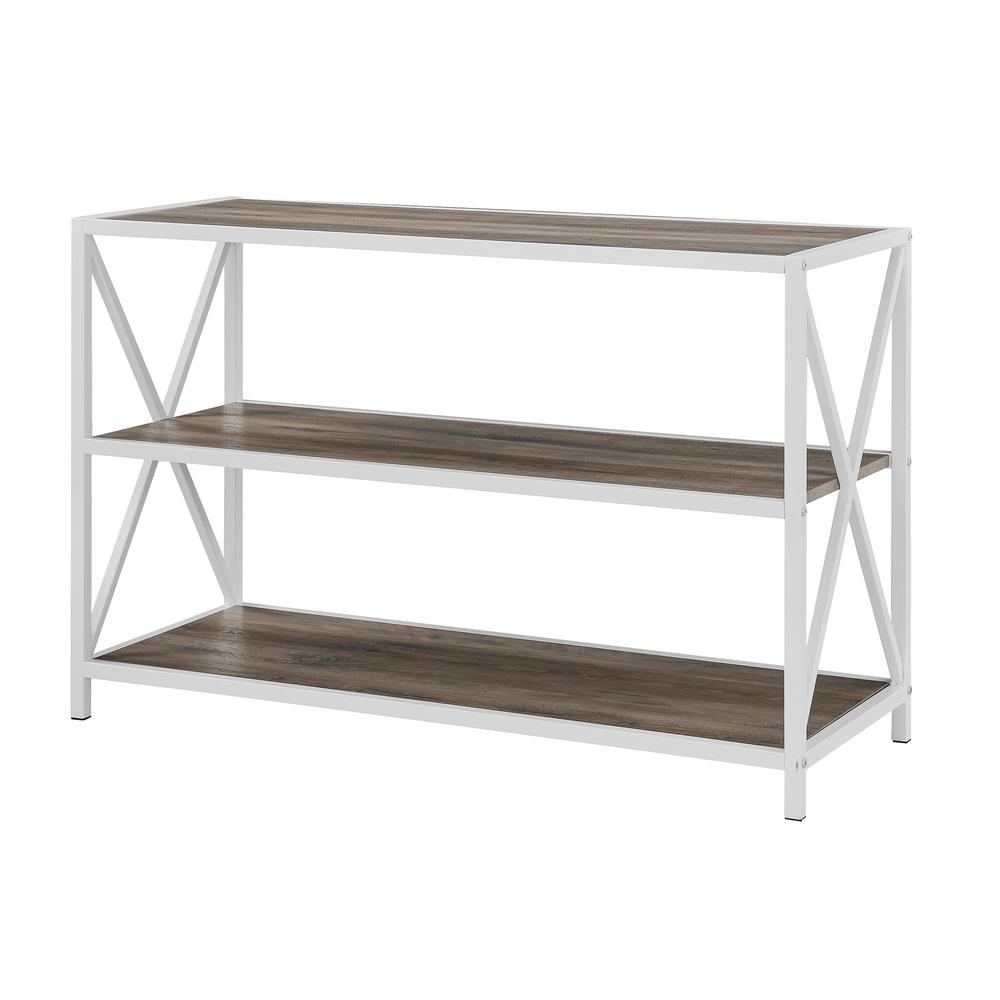 40" X-Frame Industrial Wood Bookshelf - Grey Wash/White. Picture 3